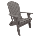 The Kanyon Living Kanyon Poly Folding Adirondack Chair in Driftwood Grey is crafted from recycled poly lumber with wide armrests and a slatted, angled back and seat, shown against a plain white background.
