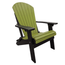 The Kanyon Living Kanyon Poly Folding Adirondack Chair in Lime Green and Black features wide black armrests and legs, a slatted back and seat made from recycled poly lumber, and is shown on a plain white background.