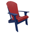 The Kanyon Living Kanyon Poly Folding Adirondack Chair in red and blue features a slatted red seat and backrest, with blue armrests, legs, and frame. The chair is displayed on a white background.