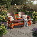 Kanyon Living Poly Lumber 5′ Adirondack Poly Glider Bench Dark Wood and Orange