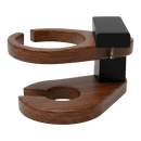 A Kanyon Living Kanyon Poly Cupholder in Deluxe Antique Mahogany and Black, featuring two rounded, open sections to hold cylindrical items, ideal for outdoor drink storage; shown isolated on a white background.