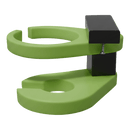 The Kanyon Poly Cupholder in Lime Green and Black by Kanyon Living is made from recycled poly lumber and features two curved padded sections plus a black rectangular attachment, designed to support or hold a limb.