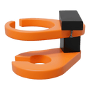 The Kanyon Living Kanyon Poly Cupholder in Orange and Black is made from recycled poly lumber, featuring two circular openings and a black rectangular block on top, ideal for holding cups with Kanyon furniture outdoors.