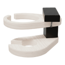 The Kanyon Living Kanyon Poly Cupholder in Seashell and Black features a modern design with recycled poly lumber, two semicircular slots, and a black rectangular vertical support connecting the top and bottom sections.