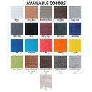 A grid chart shows 20 color swatches with names and codes—ideal for customizing your Kanyon Living Adirondack Rocking Chair Aruba Blue & White—featuring options like White, Cedar Wood, Cherry Wood, Blue, and more.