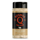 A container from the DDR BBQ Supply Top 10 Store-Bought BBQ Brisket Rubs Variety Pack, featuring an award-winning BBQ beef seasoning ideal for brisket, with a black and tan design and a small cow icon on the front. Net weight is 13.8 oz (391.2g).