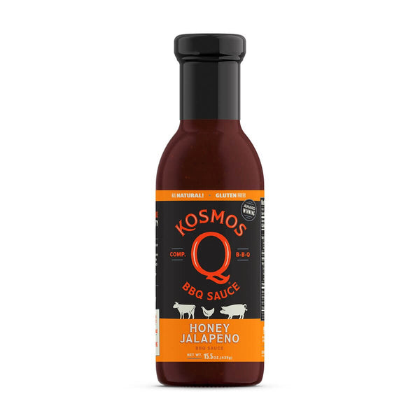 Kosmos Q Honey Jalapeño BBQ Sauce – sweet honey and mild jalapeño heat for ribs, chicken, and pork