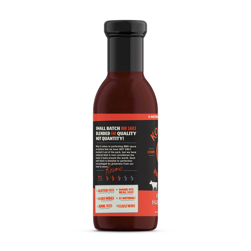Kosmos Q Peach Habanero BBQ Sauce blends juicy peach sweetness with mild habanero heat—perfect for ribs, chicken, pork, and more.