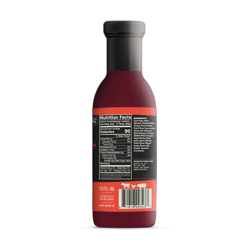 Kosmos Q Peach Habanero BBQ Sauce blends juicy peach sweetness with mild habanero heat—perfect for ribs, chicken, pork, and more.