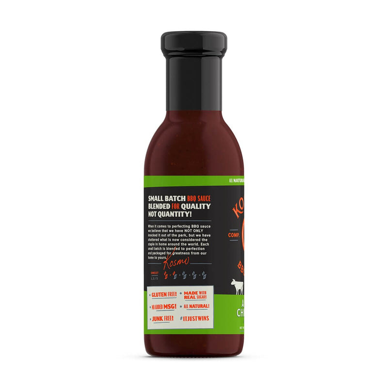 Kosmos Q Sweet Apple Chipotle BBQ Sauce – real apple sweetness with chipotle heat for ribs, pork, chicken, and more