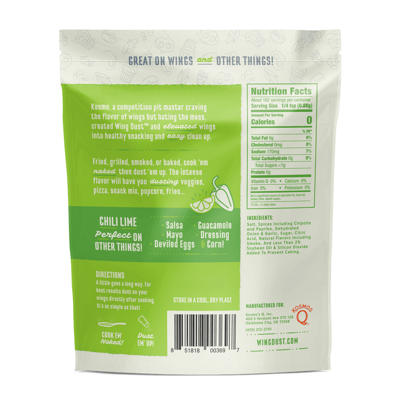 Kosmos Q Chili Lime Wing Seasoning from DDR BBQ Supply – zesty lime and chili spice dry wing dust for wings, chicken, shrimp, and more