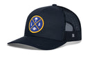 The Haka Hat Los Angeles Trucker Hat is a stylish black LA X Football Snapback, featuring a round patch with yellow crossed lines, L and A letters, a palm tree, and a football. The back is made of black mesh for classic comfort—perfectly blending iconic LA style with the quality of Haka Hat.