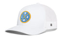 The Haka Hat Los Angeles Trucker Hat is a black LA X Football Snapback, featuring a blue and yellow circular LA patch with a palm tree and small football on the front—perfect for fans seeking that classic LA X football style.