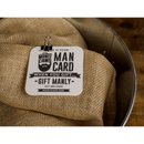 DDR BBQ Supply Manly Cans gift can featuring a rustic burlap liner and a branded Man Card tag for spicy snack gifts