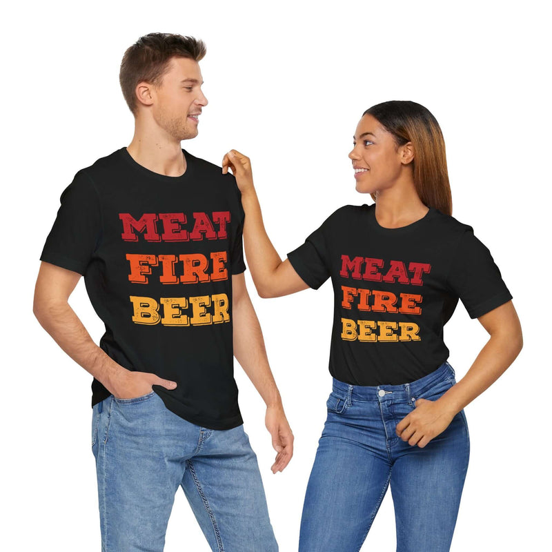 Meat Fire Beer BBQ T-shirt for grilling enthusiasts and pitmasters – DDR BBQ Supply