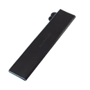 The Messermeister Black Magnetic Leather Edge-Guard - 10.5" is a slim, black rectangular case with light blue edges and subtle embossed text, shown on a white background.