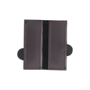 The Messermeister Black Magnetic Leather Edge-Guard - 4" features durable dark brown leather with visible stitching, inspired by Messermeister's signature edge-guard design, shown open and flat against a white background.