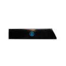 The Messermeister Edge-Guard Set - 7 Piece features black rectangular guards with angled right edges and blue circular logos, photographed on a white background—perfect for safe knife storage by Messermeister.