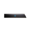 A black rectangular metal scraper with a sharp edge and a blue circular logo, ideal for safe knife storage, fits seamlessly into your Messermeister Edge-Guard Set - 7 Piece by Messermeister. Displayed on a white background.