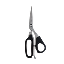 The Messermeister Take-Apart Utility Shears - 8.5", featuring black plastic handles, are shown open against a plain white background.