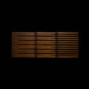 The Messermeister In-Drawer Knife Holder - 11 Slot is a rectangular Solomon Walnut organizer with parallel grooves of varying lengths, shown against a black background.