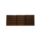 The Messermeister In-Drawer Knife Holder - 11 Slot by Messermeister has a smooth, dark brown finish and multiple horizontal slots to securely store your knives in a flat, organized way.