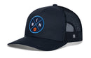 Introducing the Haka Hat Minnesota Trucker Hat | MIN X Basketball Snapback by Haka Hat—a black mesh trucker hat featuring a circular embroidered MIN X patch with "MIN" and a small basketball on the front, symbolizing Minnesota. This classic baseball snapback blends style and state pride into one versatile accessory.