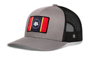 Haka Hat Mississippi Flag Trucker Hat, a gray snapback with a black mesh back and a Mississippi flag patch on the front.