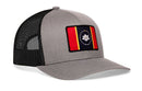 Haka Hat Mississippi Flag Trucker Hat in gray with a black mesh back and a rectangular patch displaying the state flag.