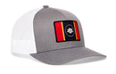 Haka Hat Mississippi Flag Trucker Hat in grey with a white mesh back and a state flag patch on the front.