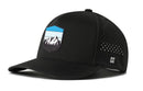 Stay cool on every outdoor adventure with the Haka Hat Mountains and Sky Performance 5-Panel Hat. This black Outdoors Flexfit Snapback features a patch depicting mountains, trees, and a blue sky, along with small side ventilation holes and a white H logo for style and breathability. Designed by Haka Hat, it’s the perfect moisture-wicking cap for your next excursion.