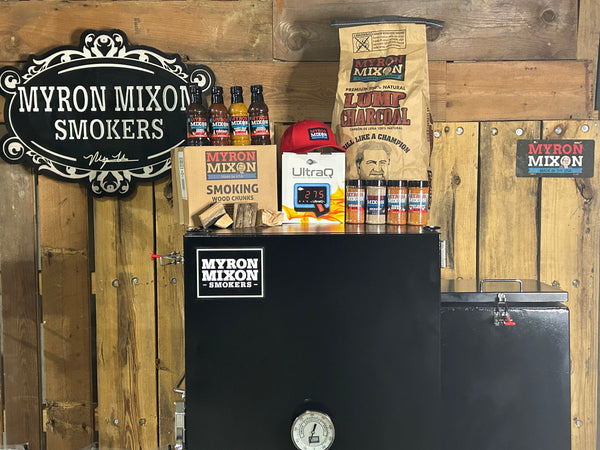 Myron Mixon Smokers G33 with free BBQ rubs, sauces, charcoal and wood as part of holiday promotion. 