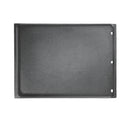 The Napoleon Enameled Cast Iron Reversible Griddle for Rogue 425/625 and Freestyle (56425) by Napoleon Grills features a rectangular, black design with three side holes, making it a versatile grill accessory for any kitchen setup.