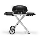 Portable Napoleon TravelQ PRO285X-BK grill with scissor cart and matte black finish, ideal for outdoor adventures and backyard BBQs
