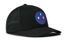 The Haka Hat New York City Hockey Performance 5-Panel Hat is a black Flexfit snapback featuring perforated side panels and a circular blue, red, and white patch on the front with two crossed hockey sticks and the letters NYC. This Haka Hat also includes a comfortable Flexfit sweatband for all-day wear.