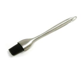 12" long stainless steel basting brush for outdoor cooking on a white background. 