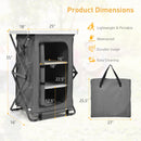 DirectDeals Folding Camping Storage Cabinet with 3 Shelves and Carry Bag—lightweight, waterproof, durable gray organizer (35x25x18). Folds to 25.5x27 for easy portable outdoor storage and cleaning.
