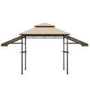 DirectDeals 13.5 x 4 Feet Patio BBQ Grill Gazebo Canopy with Dual Side Awnings in tan and black, featuring a vented double-tiered roof and four metal legs, shown front view on white background.