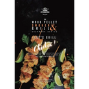 Paperback cover of The Wood Pellet Smoker and Grill Cookbook: Let’s Grill Chicken! featuring a photo of grilled chicken skewers garnished with lime wedges and parsley.