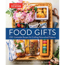 A wicker basket filled with homemade food gifts, macarons, and jars next to the Food Gifts: 150+ Irresistible Recipes for Crafting Personalized Presents - Hardcover book.