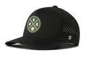 The Haka Hat Oakland Baseball Performance 5-Panel Hat | OAK X Flexfit Snapback by Haka Hat is a black cap with mesh side panels, boasting a circular front logo featuring “OAK” and a baseball crossed by bats. This versatile hat also displays a small Haka Hat “H” logo on the side and offers comfortable, adjustable wear with its Flexfit snapback design.