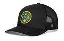 Introducing the Haka Hat Oakland Baseball Trucker Hat | OAK X Snapback by Haka Hat—a black mesh trucker cap featuring a striking green and yellow “OAK” patch with crossed lines and a classic baseball graphic on the front. This Oakland baseball hat offers breathable mesh side panels and an adjustable snapback closure for all-day comfort.