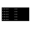 A black DDR Fab Heavy Duty Tuning Plate for Old Country BBQ Pits Angus or Brazos (28.5" x 14") displays two groups of white grid dots—left side: 4x4, right side: 4x2—on a white background, suggesting even heat distribution.