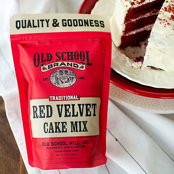 Old School Brand Red Velvet Cake Mix – classic red color, rich cocoa flavor, easy-to-bake dessert for cakes or cupcakes