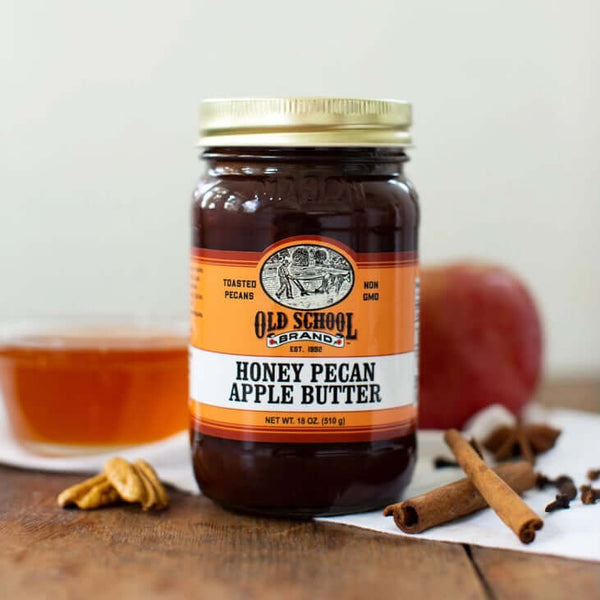 Old School Brand Honey Pecan Apple Butter – sweet apple spread with roasted pecans and warm spices