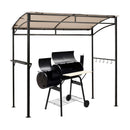 The DirectDeals 7 x 4.5 Feet Grill Gazebo Outdoor Patio Garden BBQ Canopy Shelter-Brown features side shelves and utensil hooks, providing a stylish, practical cover for your grill on the patio or in the garden.