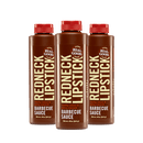 A 3-pack of Redneck Lipstick Original Smoky Sweet & Spicy BBQ Sauce, featuring brown labels and red caps with the Redneck Lipstick brand name and a description of its smoky, sweet, and spicy barbecue flavor displayed on the front.