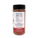 A clear plastic 11 oz container of Hickman's BBQ Premium All Purpose Gluten Free Keto Friendly BBQ Rub features nutrition facts and ingredients on a white and red label, with a black lid and smoky paprika, chipotle, and jalapeño flavors.