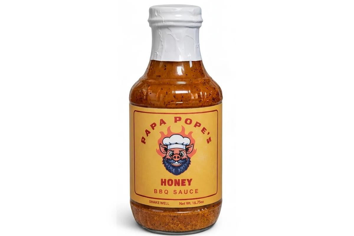 Bottle of Papa Pope's Honey BBQ Sauce