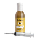 A bottle of Hickman's BBQ Party Fowl Poultry Injectable Marinade with Injector is displayed beside a clear plastic marinade injector, making it easy to infuse your poultry with bold flavor. This injectable marinade from Hickman's BBQ guarantees juicy chicken and turkey every time you cook.